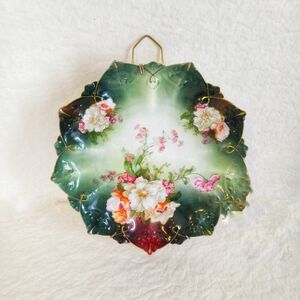 Vintage Floral Wall Plate with Green and Red Accents